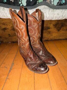 Vintage Tony Lama Men's Full Quill Ostrich Leather Cowboy Boots Brown 9.5D